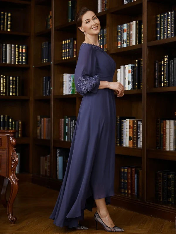 Graceful Chiffon A-Line Boat Neck Long Sleeves Zipper Back High-Low Mother of the Bride Dresses