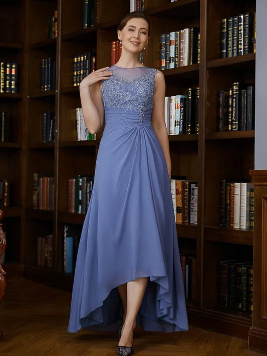 Graceful Chiffon A-Line Illusion Boat Neck Sleeveless Illusion Back High-Low Mother of the Bride Dresses