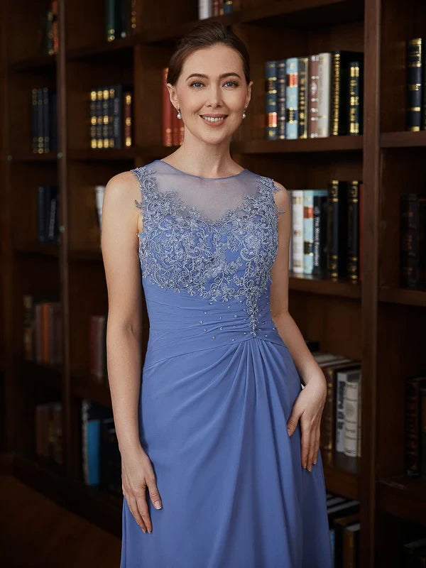 Graceful Chiffon A-Line Illusion Boat Neck Sleeveless Illusion Back High-Low Mother of the Bride Dresses