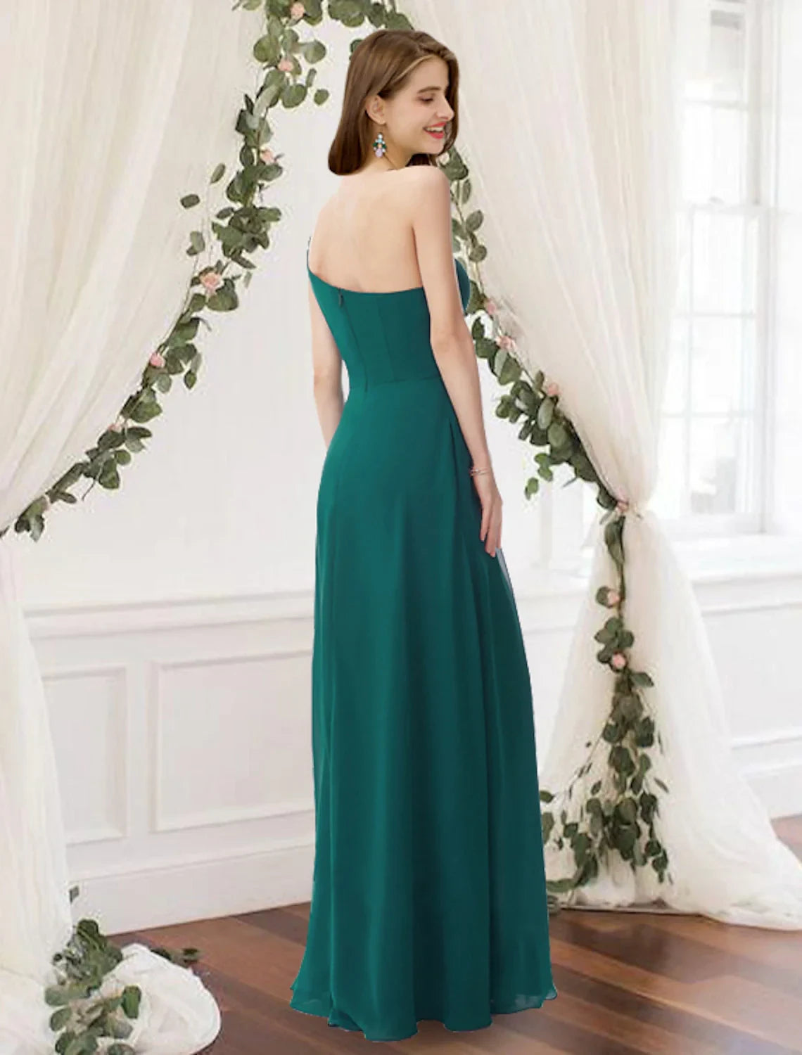 Graceful Chiffon A-Line One-Shoulder Sleeveless Zipper Back Floor-Length Bridesmaid Dresses