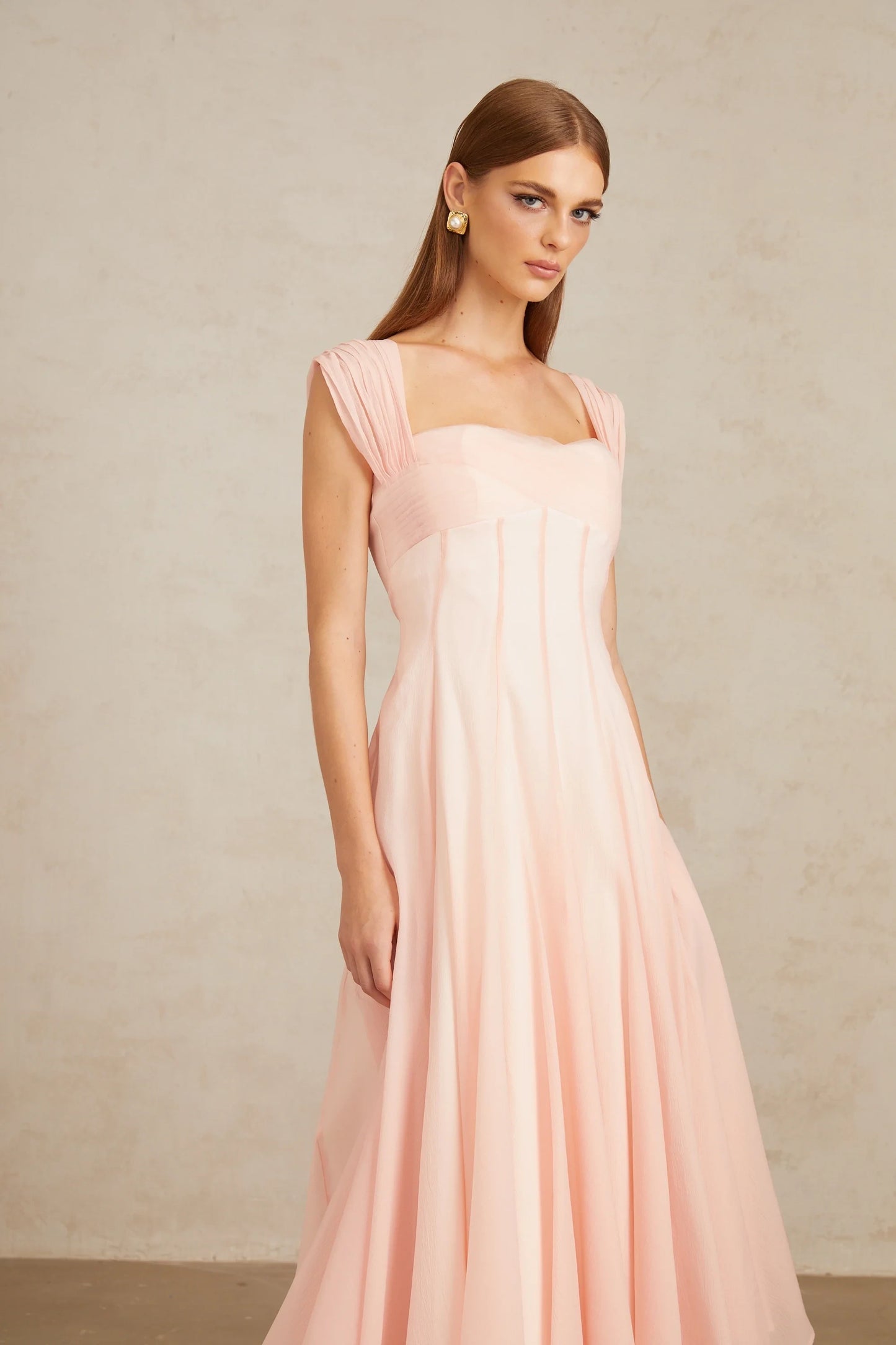 Graceful Chiffon A-Line Square Neck Ruched Strap Zipper Back Midi Length Evening Dresses