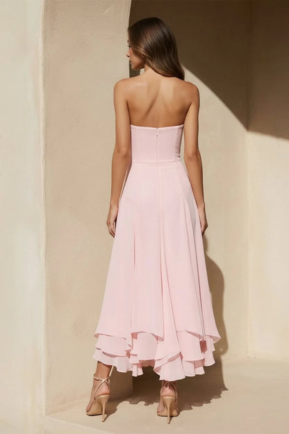 Graceful Chiffon A-Line Strapless Sweetheart Zipper Back High-Low Evening Dresses