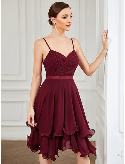 Graceful Chiffon A-Line Sweetheart Spaghetti Strap Low Back Short Homecoming Dresses