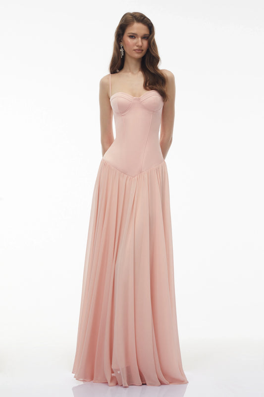 Elegant Chiffon A-Line Sweetheart Spaghetti Strap Lace-Up Back Maxi Evening Dress