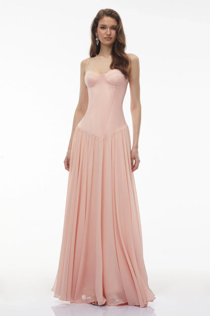 Graceful Chiffon A-Line Sweetheart Spaghetti Straps Lace-Up Back Maxi Evening Dresses