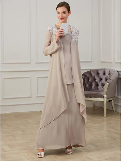 Graceful Chiffon A-Line V-Neck Long Sleeve Closed Back Floor-Length Mother of the Bride Dresses