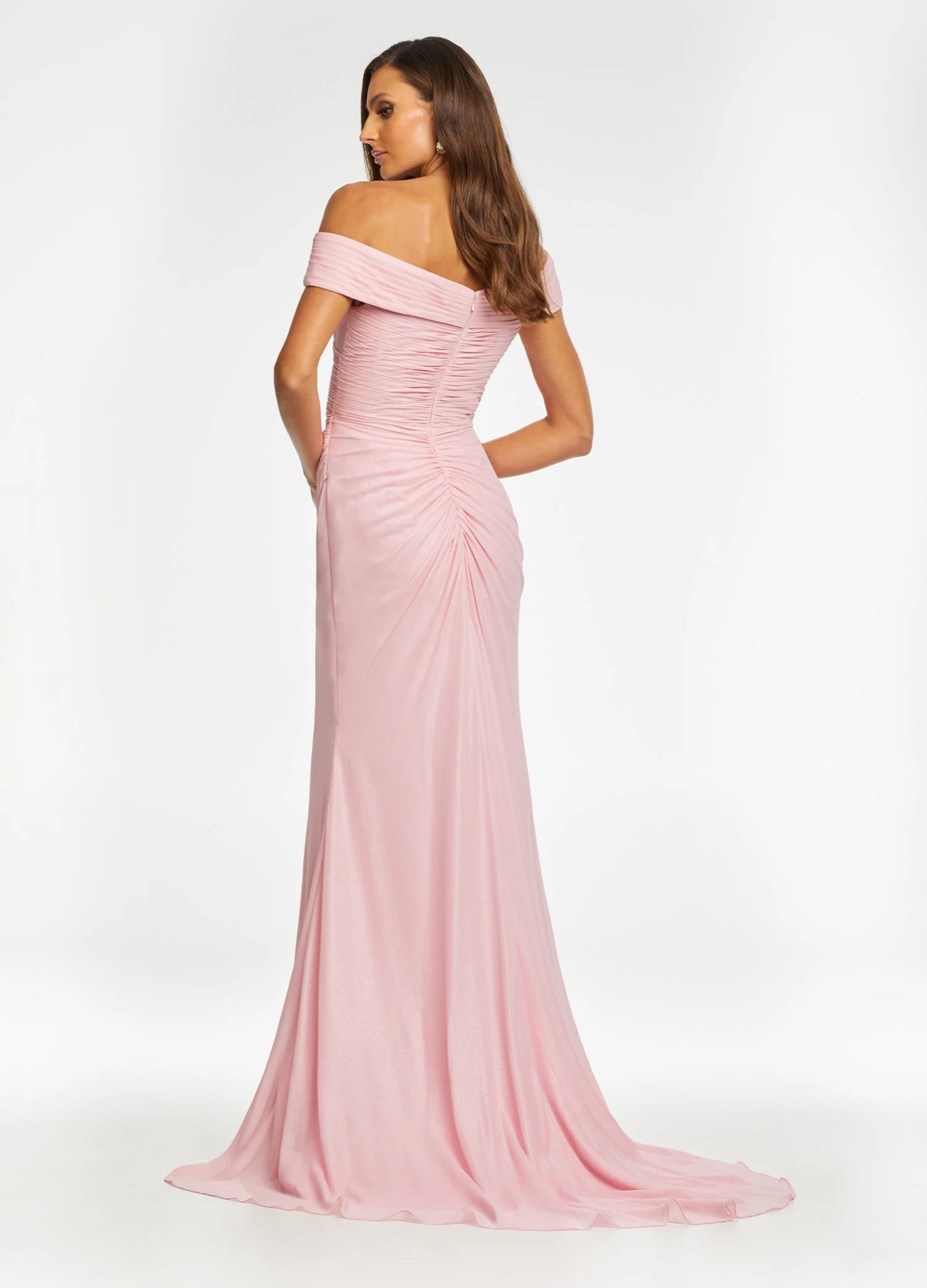 Graceful Chiffon Mermaid Sweetheart Off-Shoulder Ruched Back Floor-Length Slit Evening Dresses