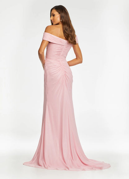 Graceful Chiffon Mermaid Sweetheart Off-Shoulder Ruched Back Floor-Length Slit Evening Dresses