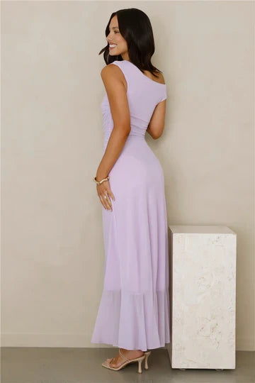 Graceful Chiffon Sheath One-Shoulder Simple Back Maxi Length Bridesmaid Dresses