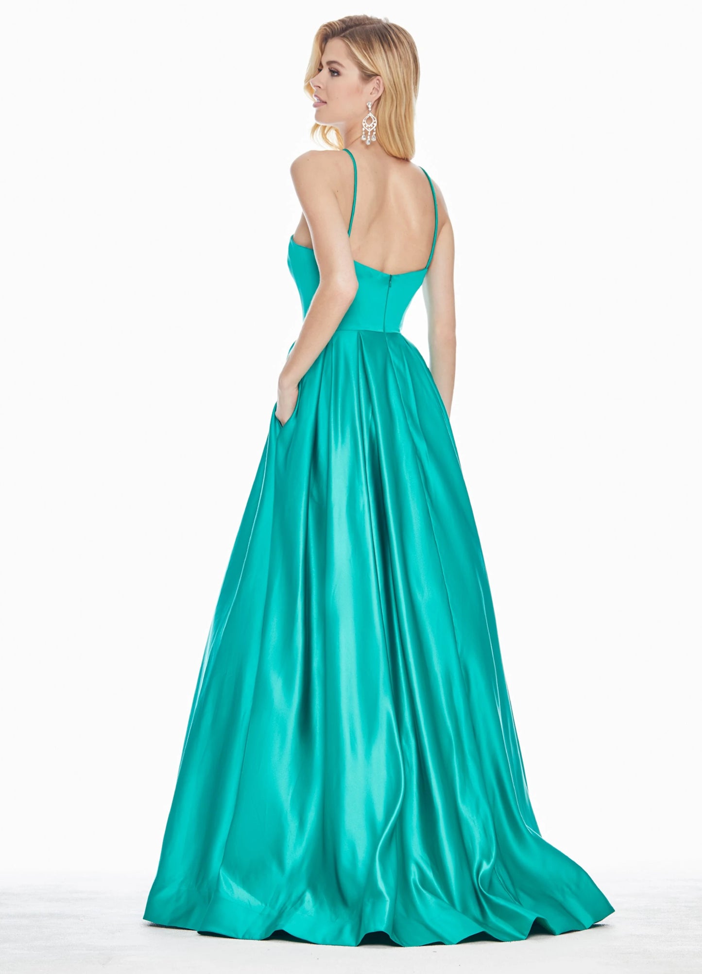 Graceful Satin A-Line Halter Neck Sleeveless Open Back Floor-Length Evening Dresses