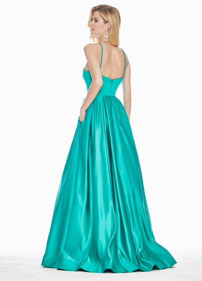 Graceful Satin A-Line Halter Neck Sleeveless Open Back Floor-Length Evening Dresses