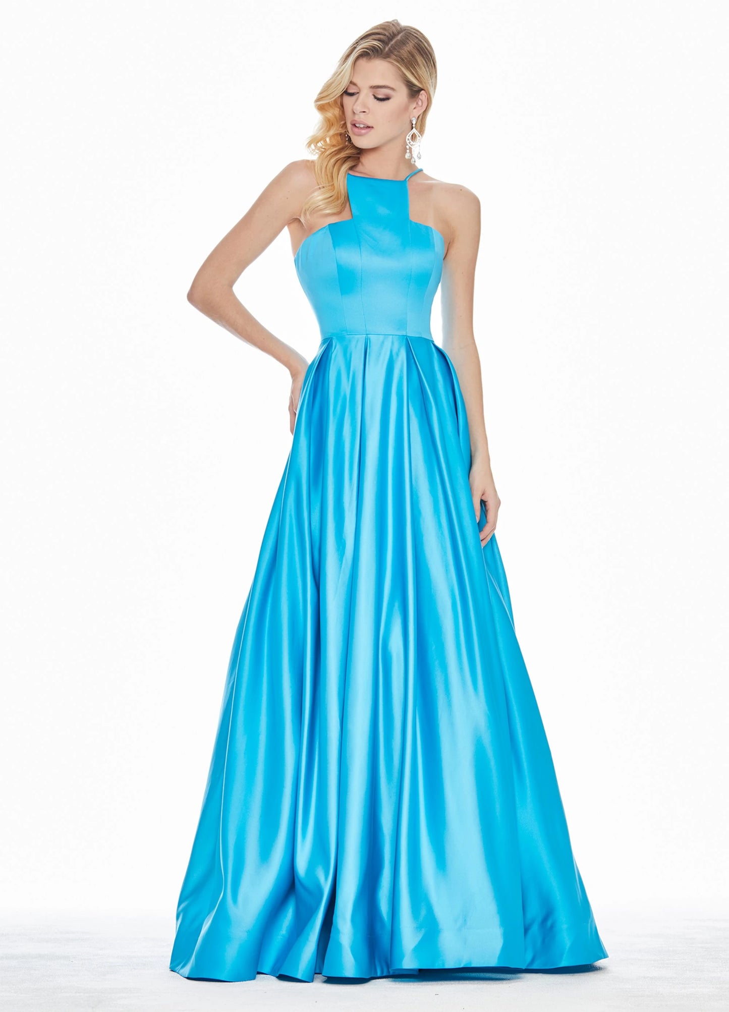 Graceful Satin A-Line Halter Neck Sleeveless Open Back Floor-Length Evening Dresses