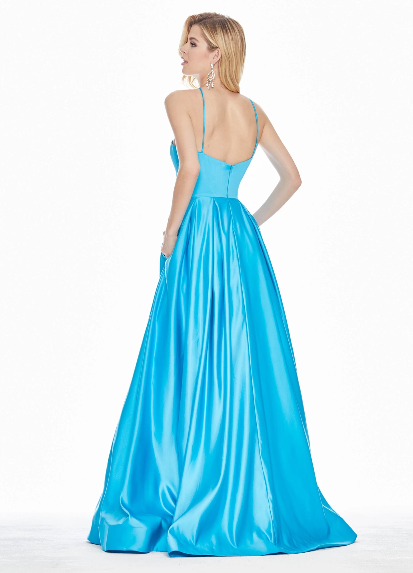 Graceful Satin A-Line Halter Neck Sleeveless Open Back Floor-Length Evening Dresses