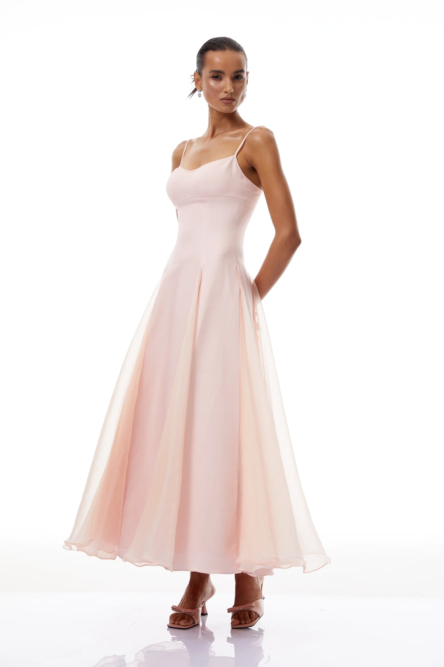 Graceful Satin A-Line Sweetheart Spaghetti Strap Open Back Midi Evening Dresses