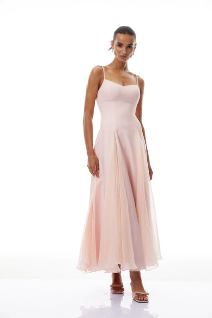 Graceful Satin A-Line Sweetheart Spaghetti Strap Open Back Midi Evening Dresses