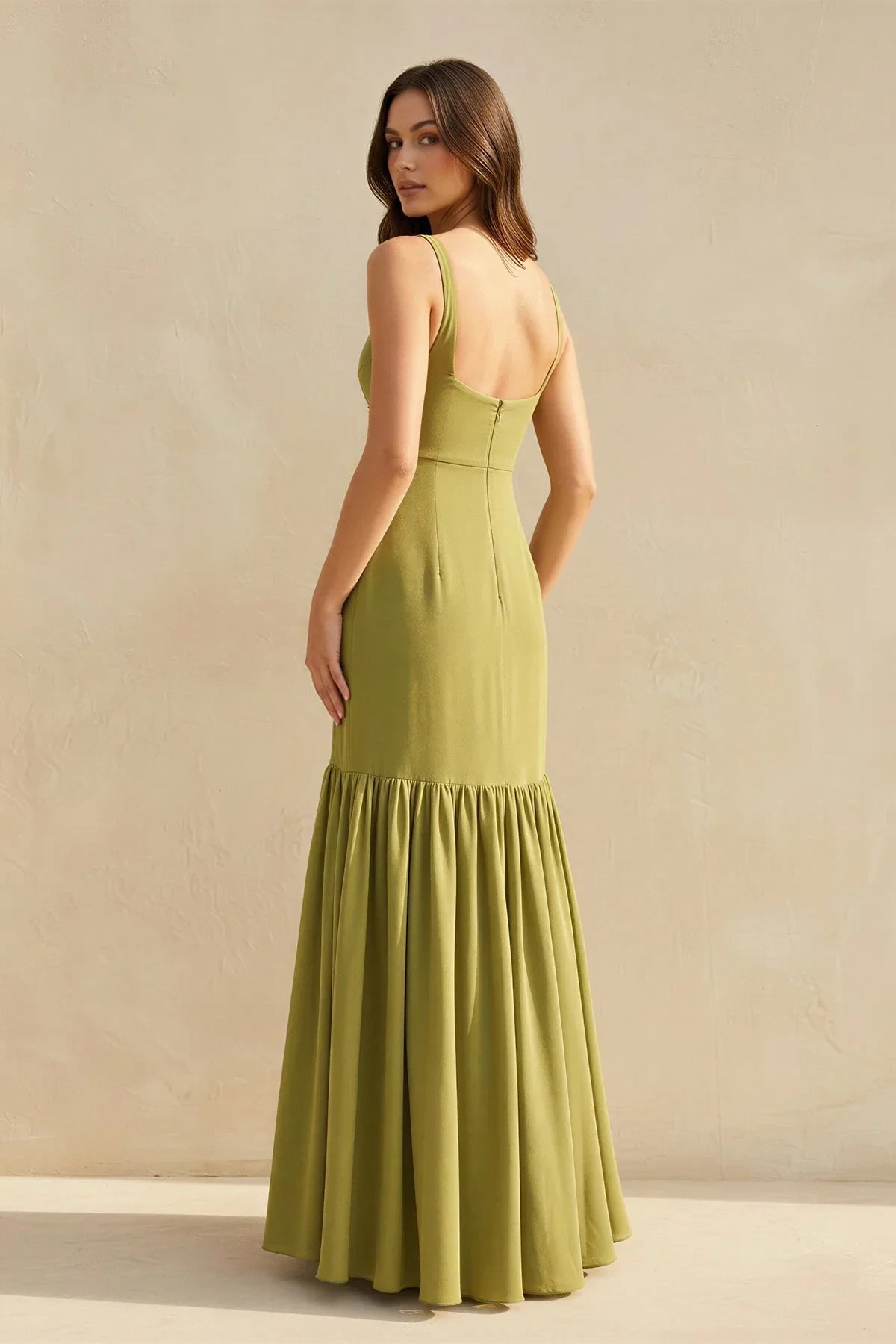 Graceful Satin Mermaid Scoop Neck Sleeveless Low Scoop Back Floor Length Evening Dresses