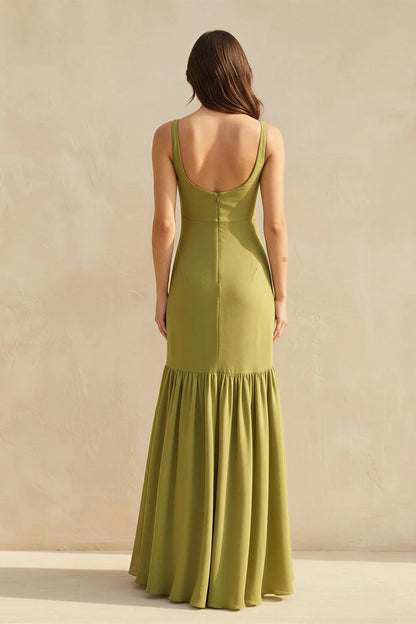 Graceful Satin Mermaid Scoop Neck Sleeveless Low Scoop Back Floor Length Evening Dresses