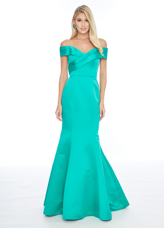 Green Off The Shoulder Satin Prom Dress Mermaid Prom Gown