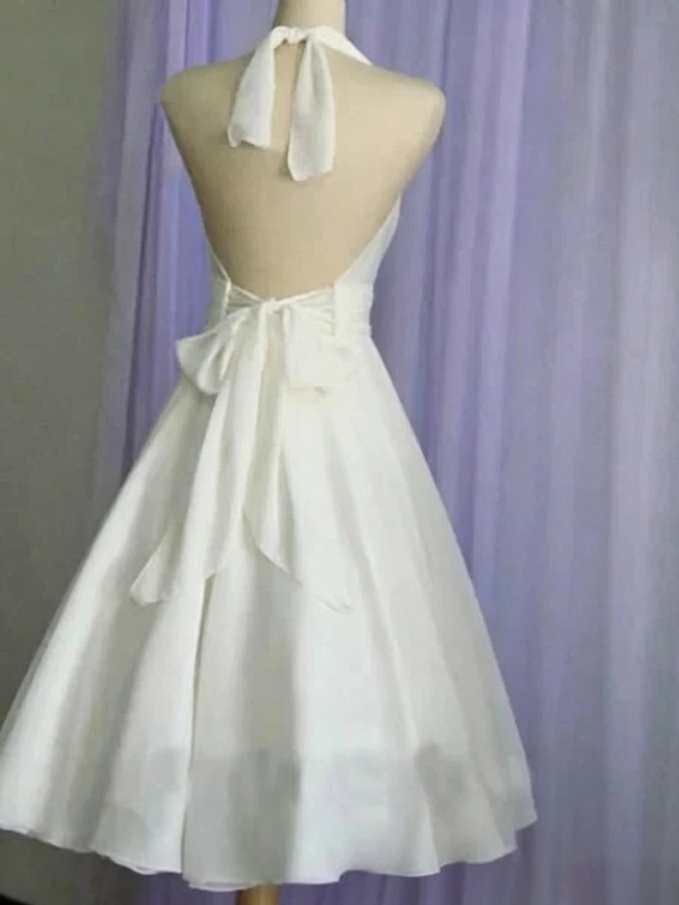 Halter Deep V Ruched Open Back Bow Chiffon Midi Homecoming Dresses