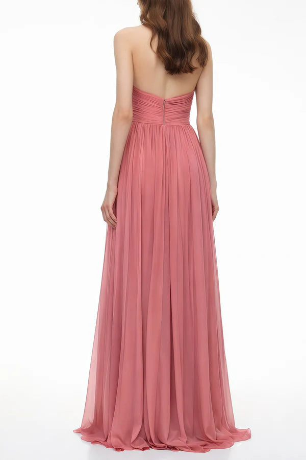Halter Neck Chiffon A-Line Floor Length Evening Dress with Plunge V-Neck, Knot Detail and Front Slit