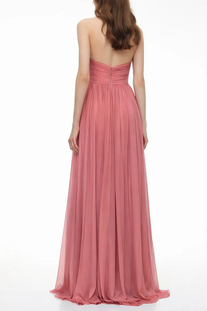 Halter Neck Chiffon A-Line Floor Length Evening Dress with Plunge V-Neck, Knot Detail and Front Slit