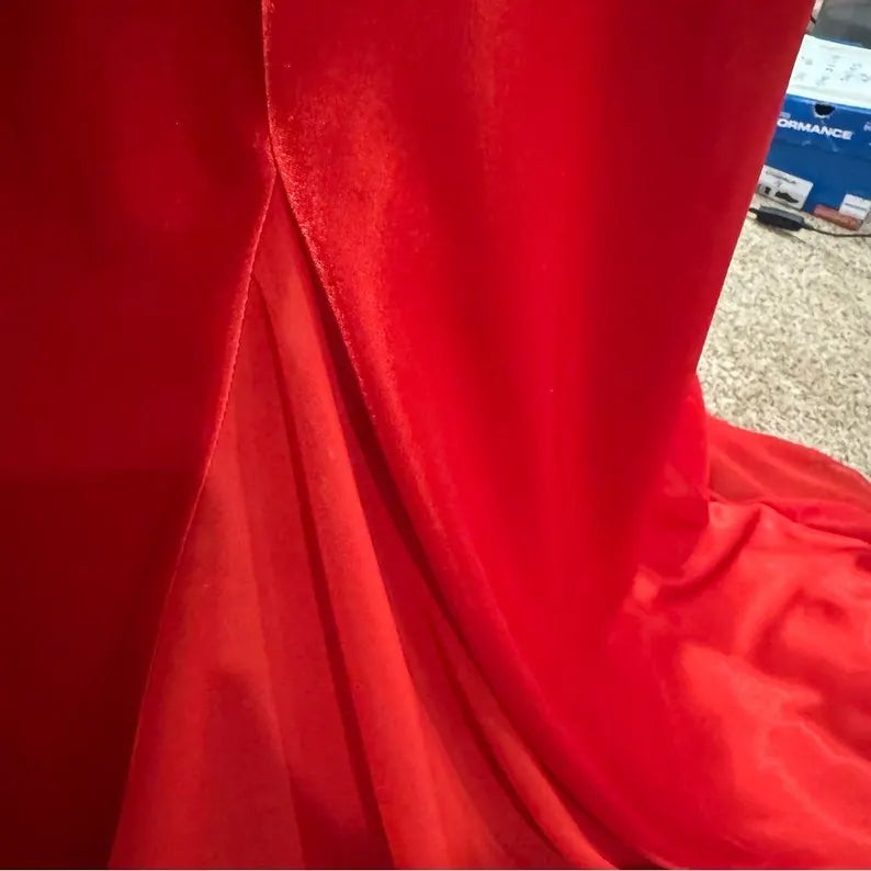 Halter Neck Velvet Evening Dress with Crisscross Back Cutout, Rhinestone Detail and Train