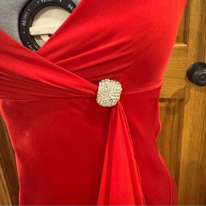 Halter Neck Velvet Evening Dress with Crisscross Back Cutout, Rhinestone Detail and Train