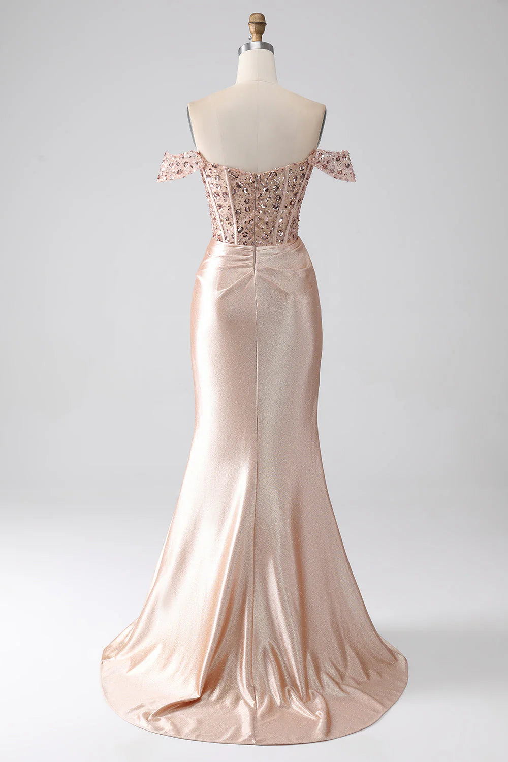 Mermaid champagne tight fitting corset prom dress