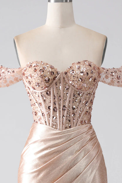 Mermaid champagne tight fitting corset prom dress