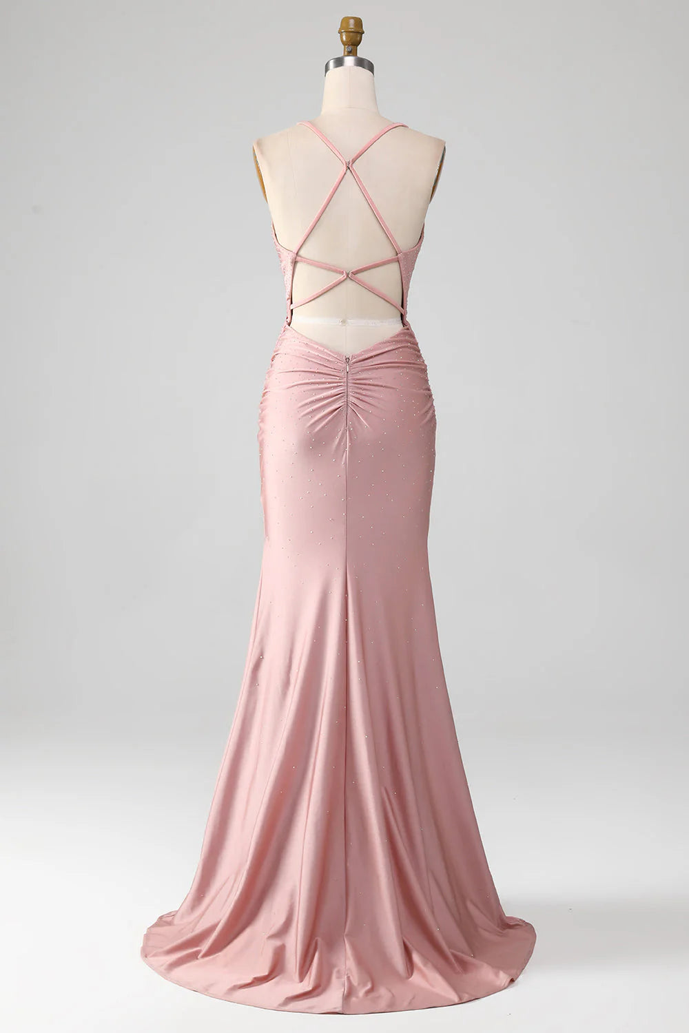 Shiny powder blusher beaded long fishtail prom dress