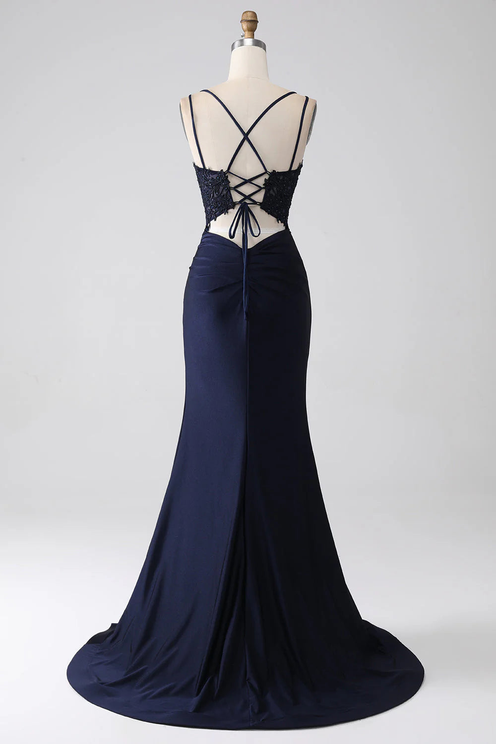 Lotus edge fish tail skewers in Zhuhai military blue prom dress