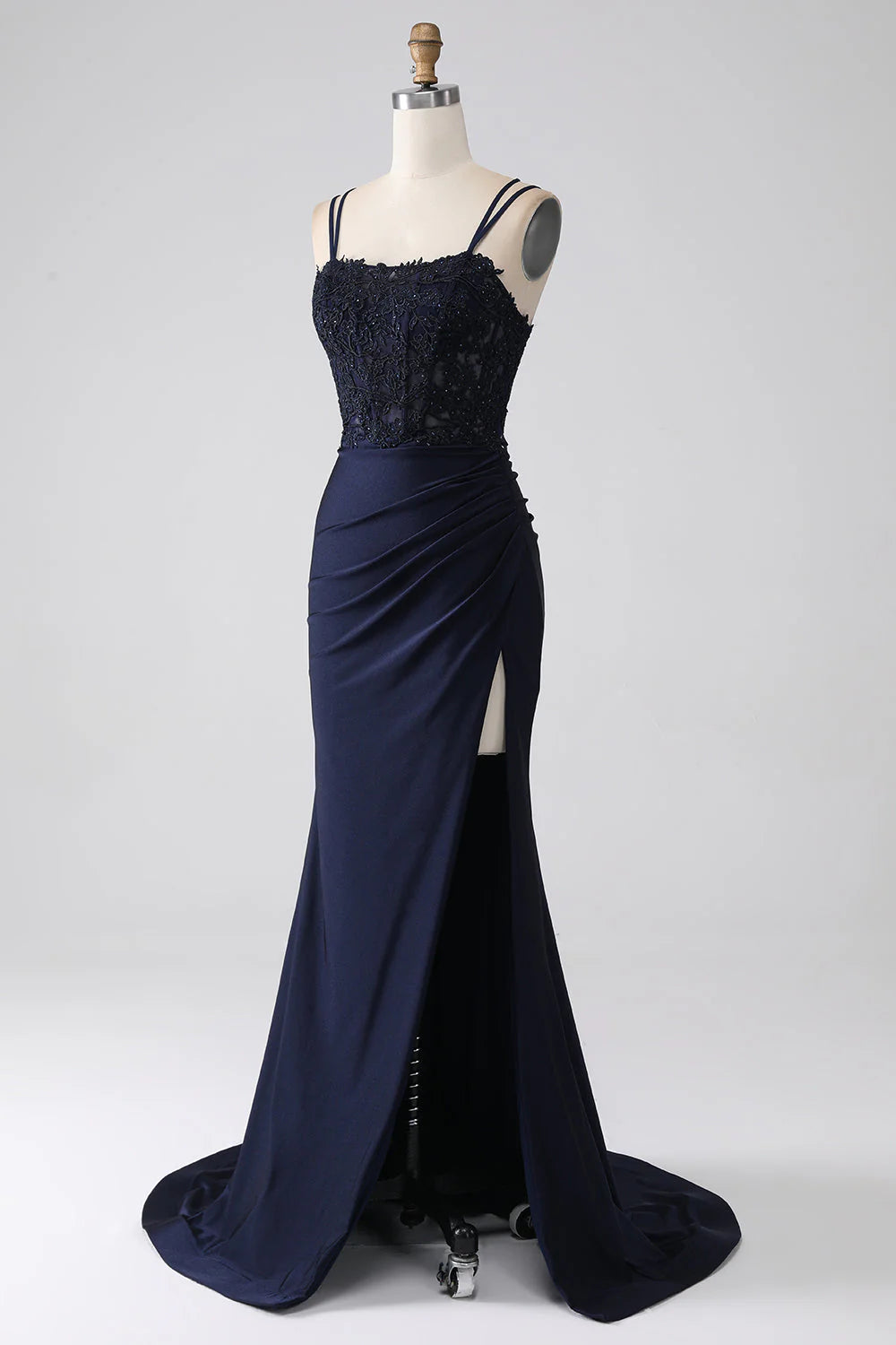 Lotus edge fish tail skewers in Zhuhai military blue prom dress