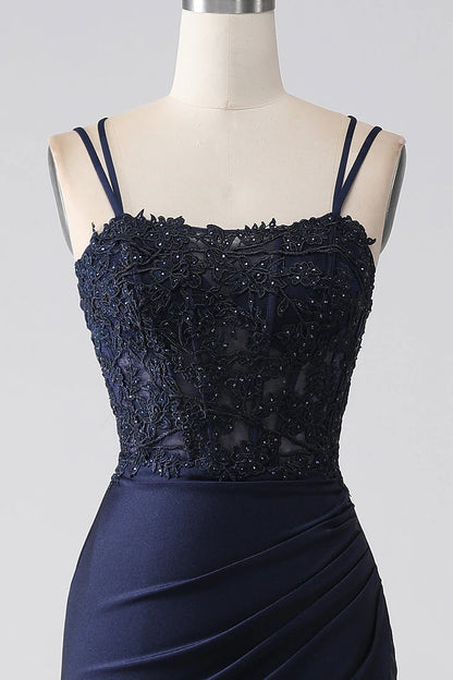 Lotus edge fish tail skewers in Zhuhai military blue prom dress