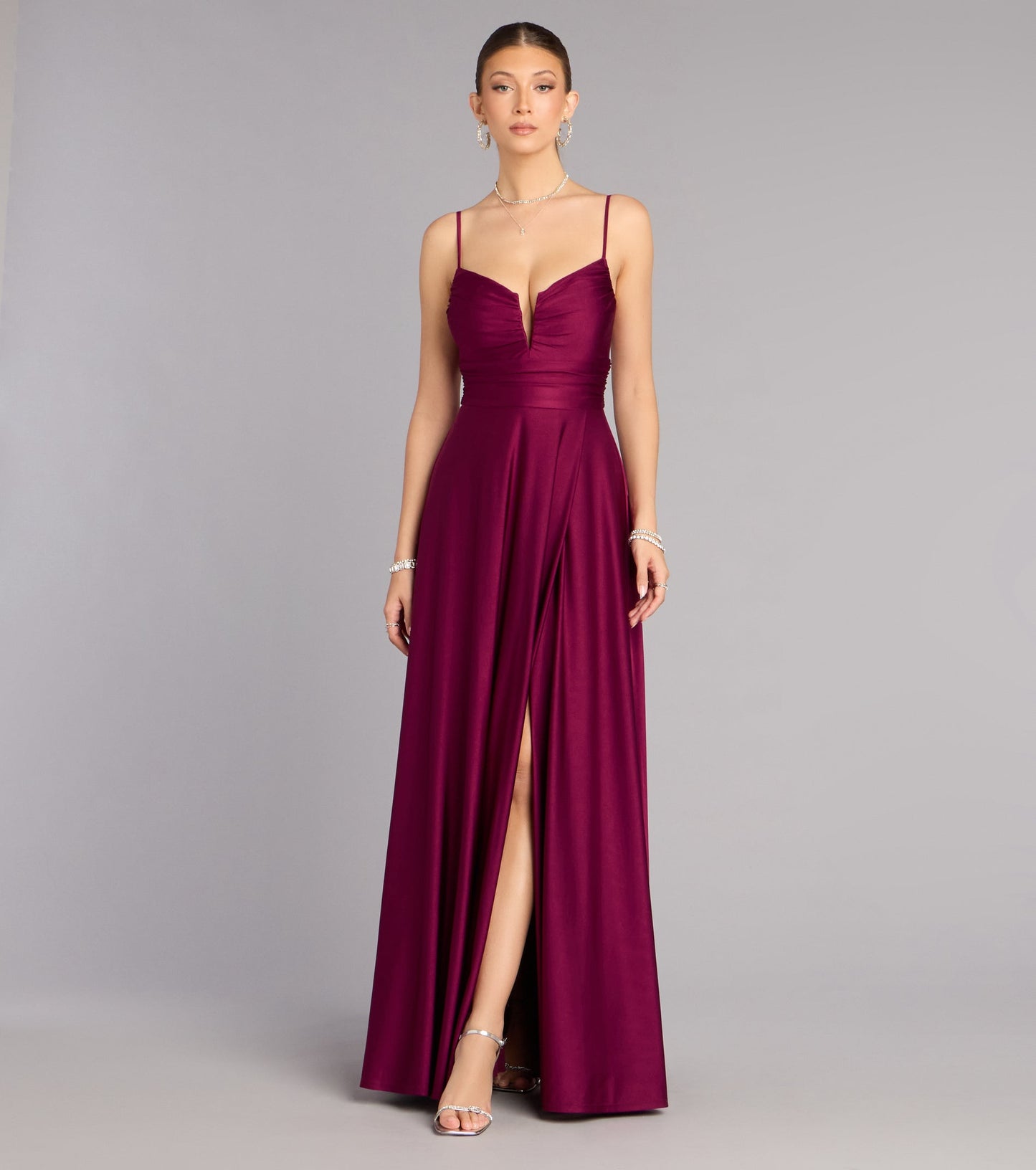 Elegant Jersey A-Line Sweetheart Ruched High Slit Floor Length Evening Dress