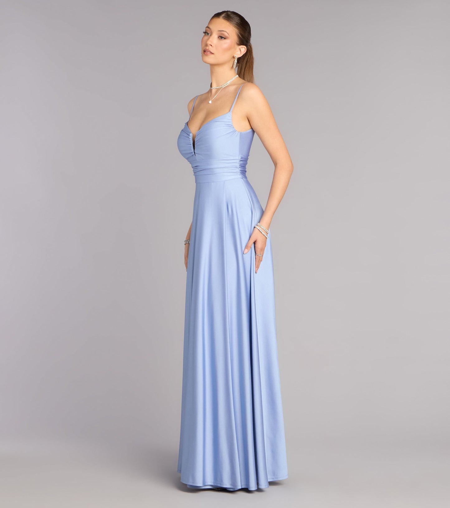 Elegant Jersey A-Line Sweetheart Ruched High Slit Floor Length Evening Dress