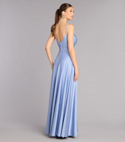 Elegant Jersey A-Line Sweetheart Ruched High Slit Floor Length Evening Dress