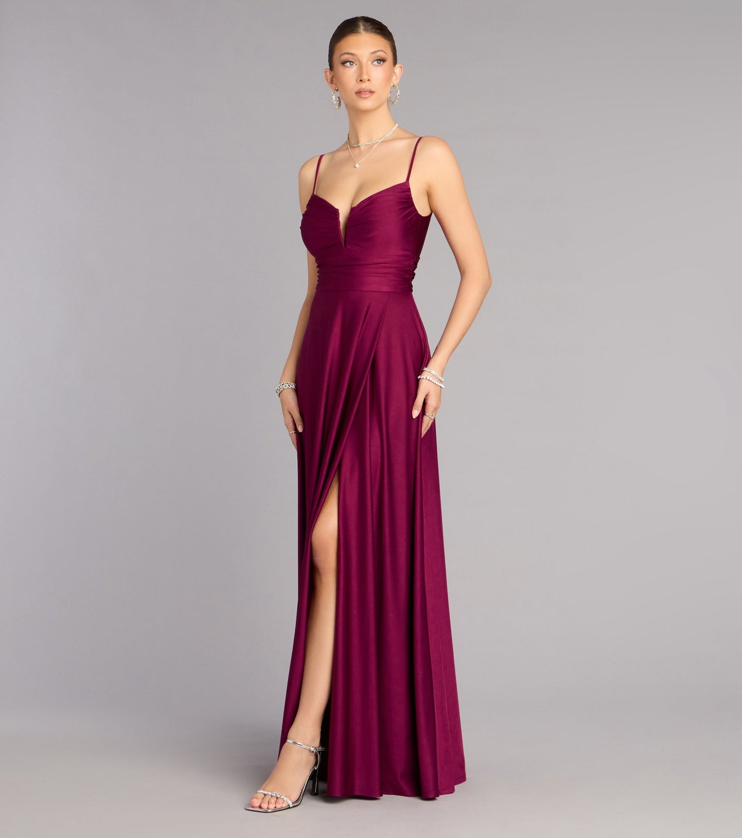 Elegant Jersey A-Line Sweetheart Ruched High Slit Floor Length Evening Dress