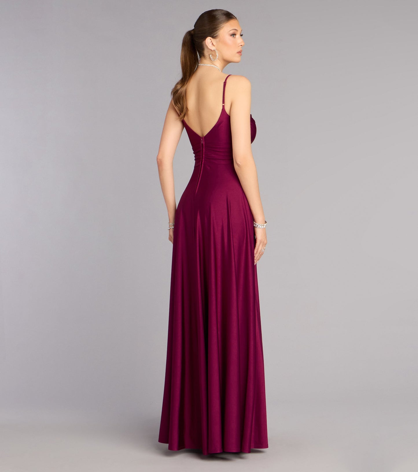 Elegant Jersey A-Line Sweetheart Ruched High Slit Floor Length Evening Dress