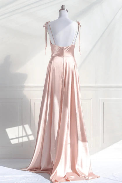 Sweet pink satin shoulder strap low back long evening dress, pink satin off the shoulder and floor evening dress