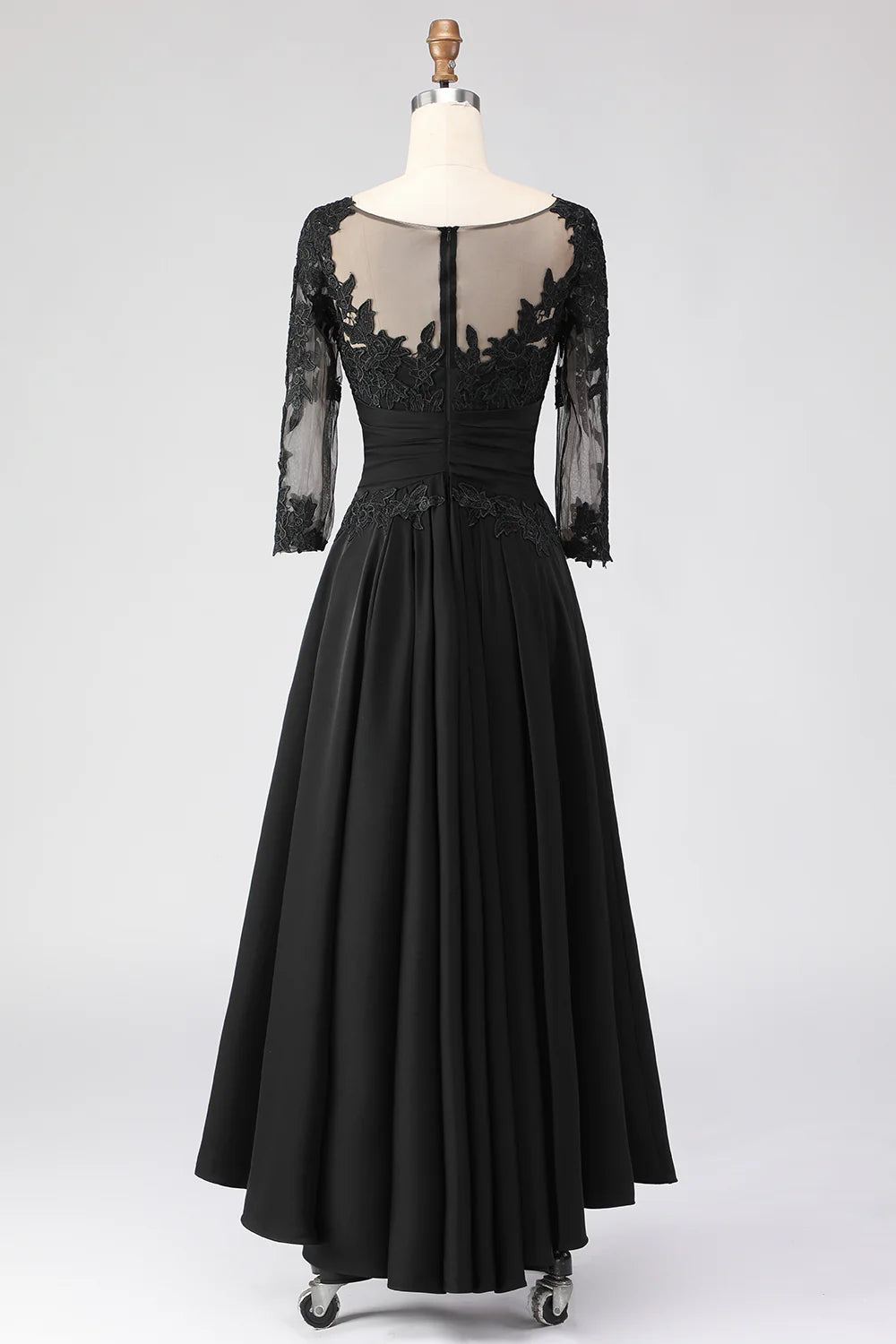 Lace-chiffon A-line illusion neck three-quarter sleeve tea-length mother of the bride dresses