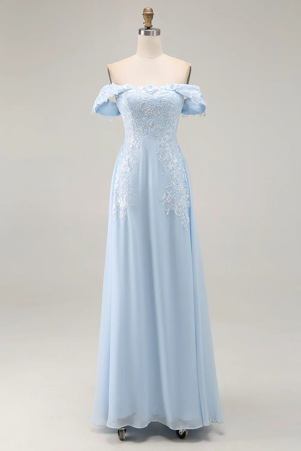 Lace-chiffon A-line off-the-shoulder short-sleeve floor-length mother of the bride dresses