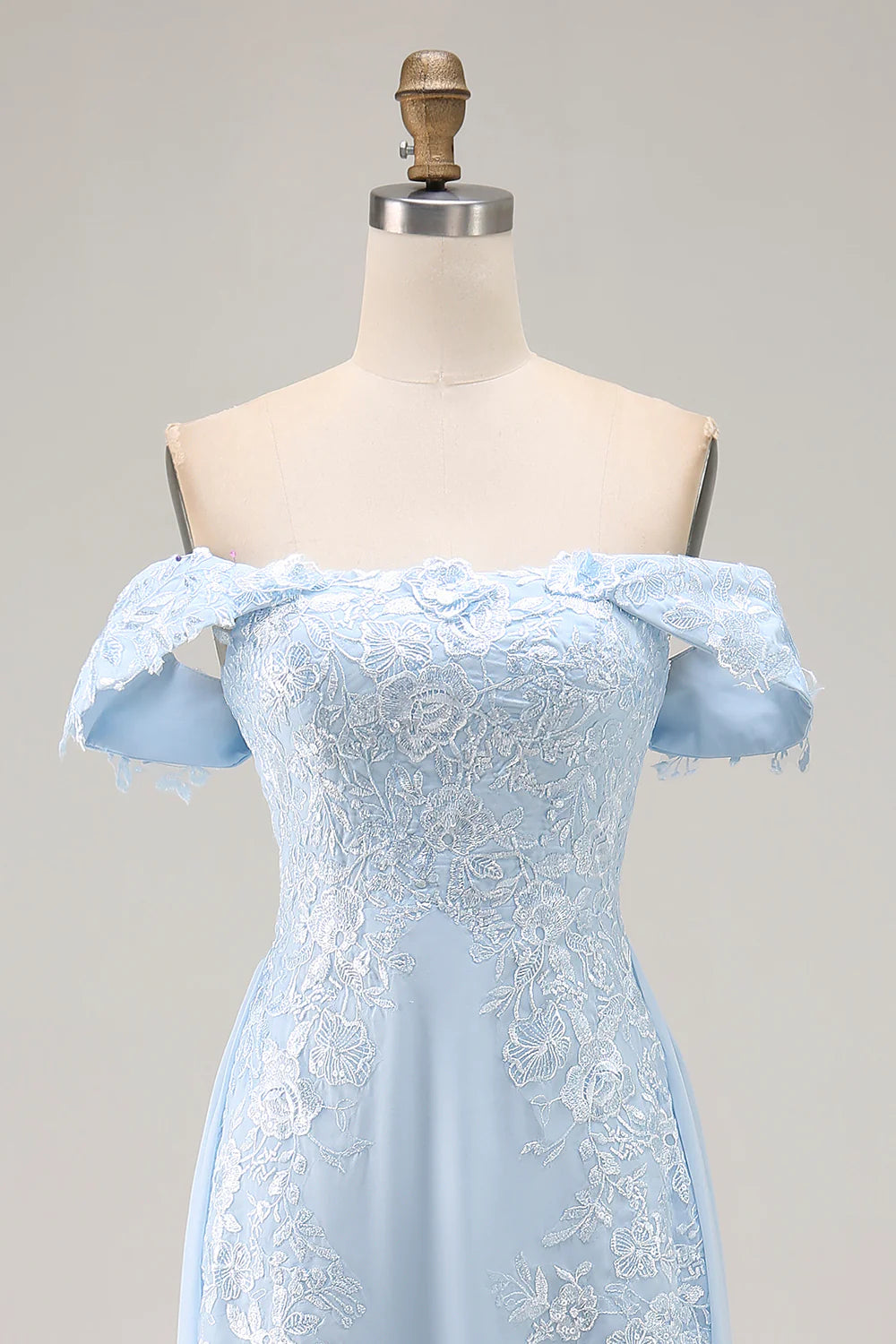 Lace-chiffon A-line off-the-shoulder short-sleeve floor-length mother of the bride dresses