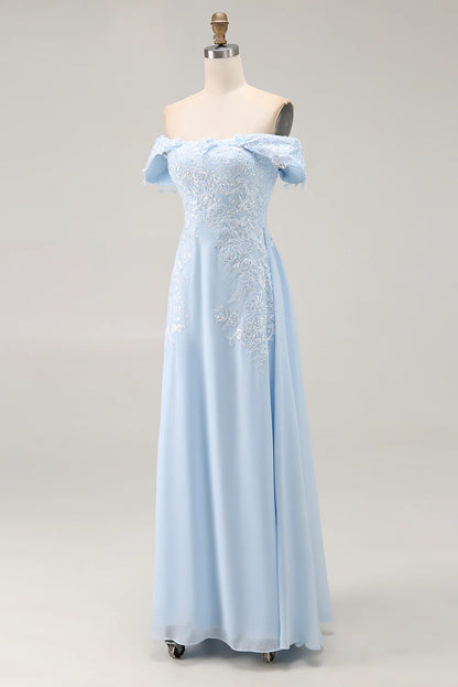 Lace-chiffon A-line off-the-shoulder short-sleeve floor-length mother of the bride dresses
