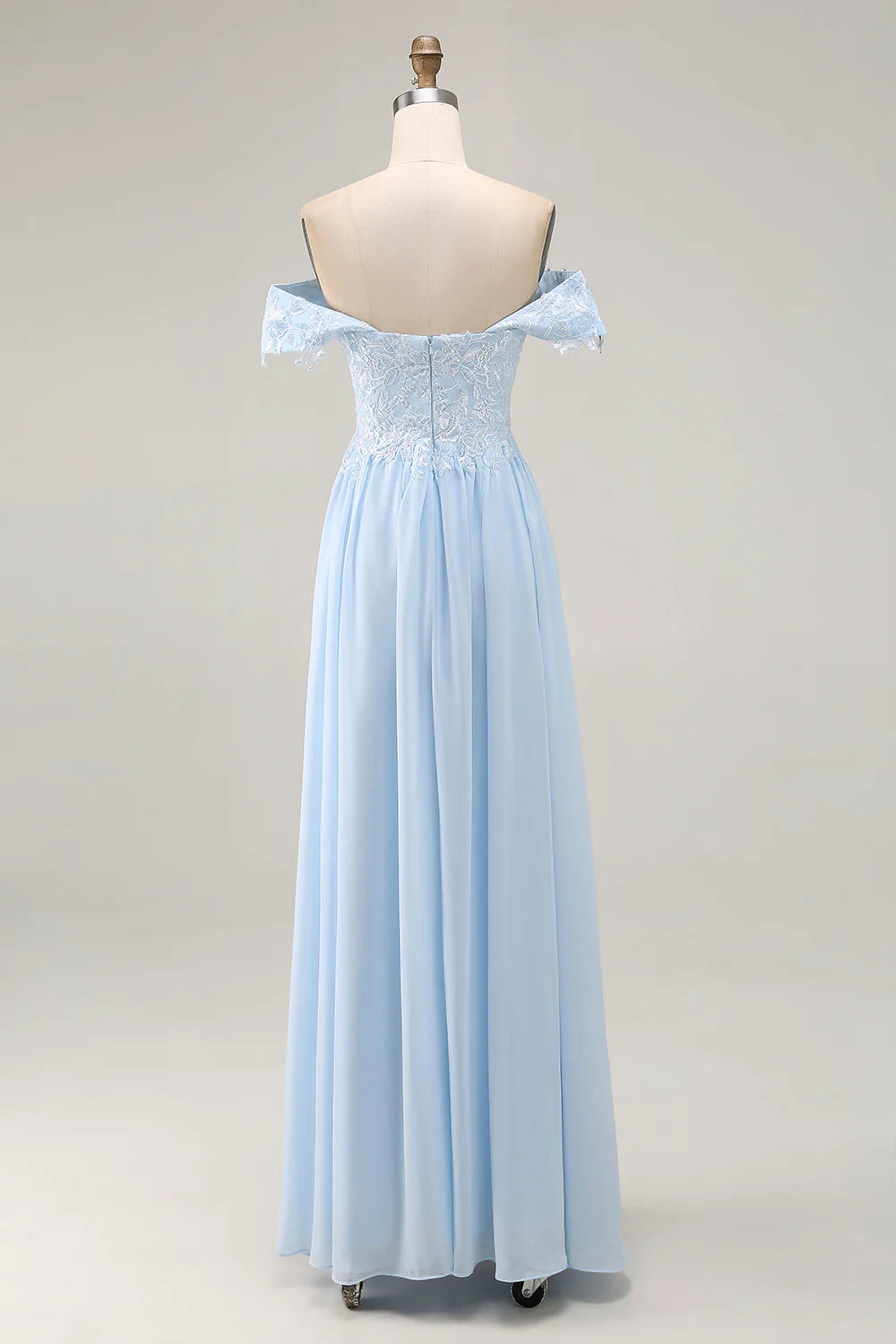 Lace-chiffon A-line off-the-shoulder short-sleeve floor-length mother of the bride dresses