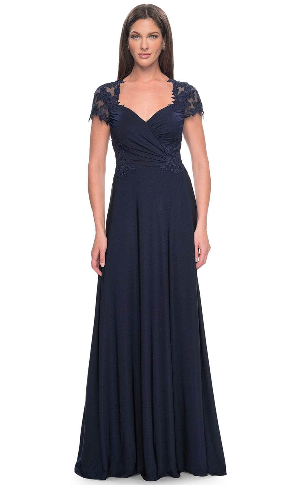 Lace Cap Sleeve Sweetheart Illusion Back A-Line Jersey Mother of the Bride Dress