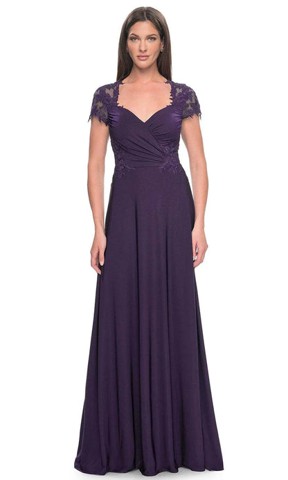 Lace Cap Sleeve Sweetheart Illusion Back A-Line Jersey Mother of the Bride Dress