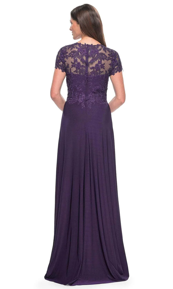 Lace Cap Sleeve Sweetheart Illusion Back A-Line Jersey Mother of the Bride Dress