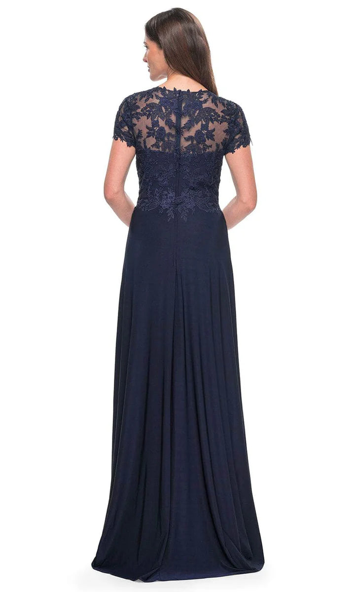 Lace Cap Sleeve Sweetheart Illusion Back A-Line Jersey Mother of the Bride Dress