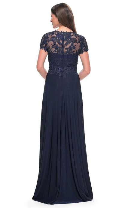 Lace Cap Sleeve Sweetheart Illusion Back A-Line Jersey Mother of the Bride Dress