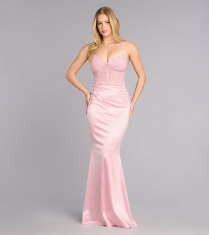 Elegant Lace Satin Mermaid Sweetheart Corset Lace-Up Floor Length Evening Dress